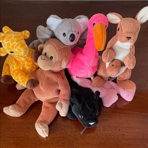 Beanie Babies Safari - Giraffe, Koala, Flamingo, Monkey, Kangaroo, Panther